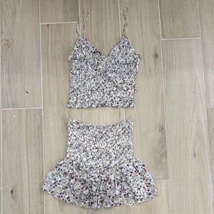 Olivaceous White Floral Smocked Set with Green and Pink Accents